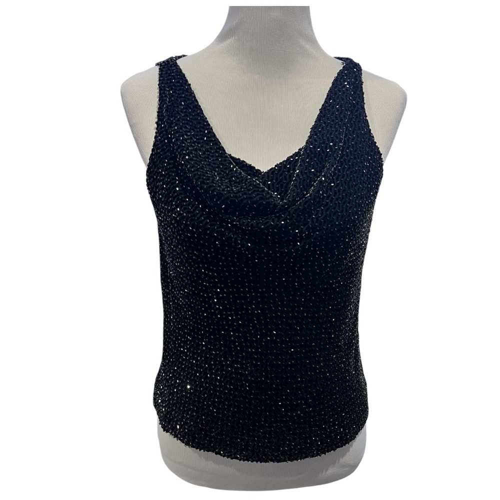 Vintage Carmen Marc Valvo Velvet Silk Beaded Drape Front Top Size 8